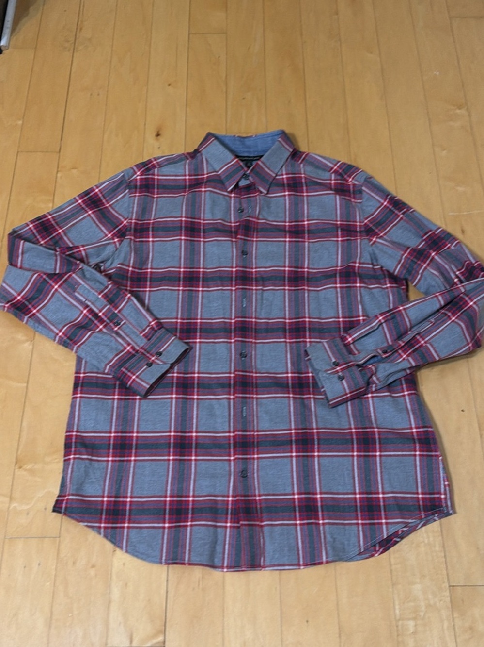 Banana Republic Gray and Red Plaid Button-Down Shirt